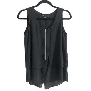 Kenneth Cole Black Sleeveless Zipper Light Chiffon Top XS